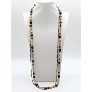 Vintage Double Strand Earth Tones Glass Beaded Chain 36.5" Necklace